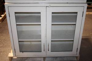 lot 9 image: Metal Storage Cabinet with Glass Doors