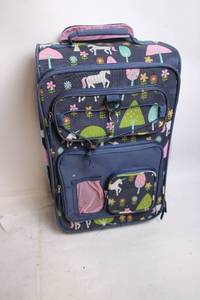 lot 14 image: Childs Rolling Luggage with Unicorn and Forest Design