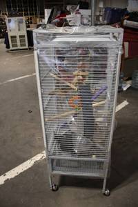 lot 16 image: Large Bird Cage with Accessories on Wheels
