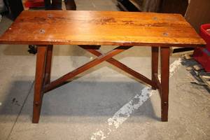 lot 31 image: Wooden Rustic Industrial Style Bench
