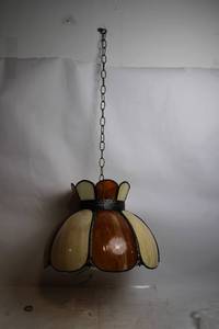 lot 39 image: Vintage Stained Glass Hanging Lamp with Floral Design