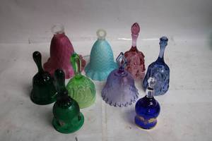lot 59 image: Set of 8 Vintage Colored Glass Hand Bells