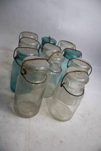 lot 66 image: Collection of 9 Vintage Glass Jars with Wire Bail Lids