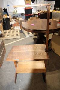 lot 74 image: Vintage Wooden Floor Lamp with Built-in Side Table