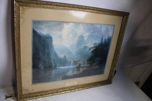 lot 78 image: Framed Reproduction of Albert Bierstadts In the Mountains Painting