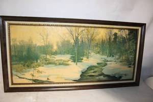 lot 81 image: Winter Landscape Painting by Robert Moares in Wooden Frame
