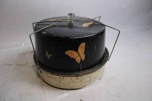 lot 83 image: Vintage Metal Cake Carrier with Butterfly Design
