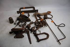 lot 86 image: Collection of Vintage Rusted Cast Iron Parts and Tools