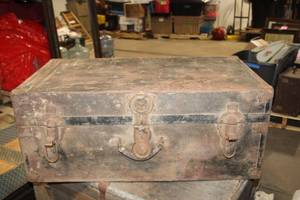lot A-96 image: Vintage Wooden Trunk with Metal Accents