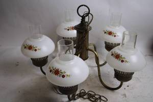 lot 99 image: Vintage 5-Light Floral Chandelier with Glass Shades
