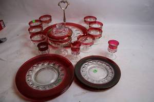 lot 102 image: Vintage Collection of Red Glass Plate and Goblets Set