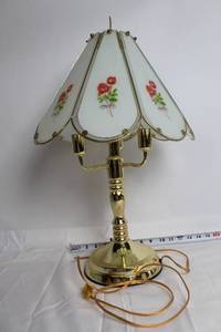 Vintage Brass Table Lamp with Floral Glass Shade