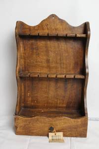 lot 122 image: Vintage Wooden Wall-Mounted Spice Rack with Drawer