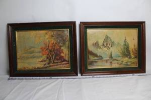 lot 127 image: Pair of Framed Vintage Landscape Oil Paintings