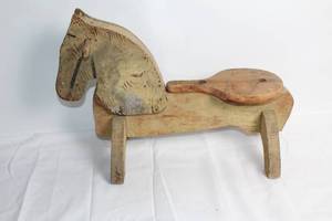lot 132 image: Vintage Wooden Rocking Horse Toy