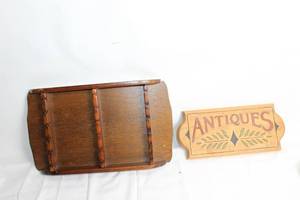 lot 138 image: Decorative Wooden Antiques Sign and Wall Shelf