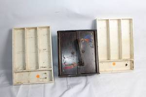 lot 139 image: Set of 3 Vintage Wooden Drawer Inserts with Painted Design