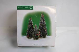 lot 2 image: Set of 3 Twinkling Green Lit Trees Village Accessories