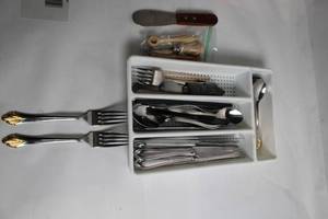 lot 23 image: Assorted Stainless Steel Flatware Set with Cheese Knife and Spreaders