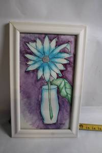 lot A-25 image: Framed Watercolor Artwork of Blue Flower by Tayler Bockstruck