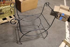 lot 82 image: Black Metal Frame Ottoman Bench with Scroll Arm Design