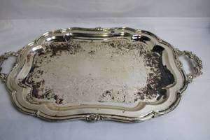 lot 117 image: Large Silver-Plated Serving Tray with Ornate Handles
