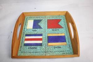 lot 135 image: Nautical Flag Signal Design Wooden Serving Tray