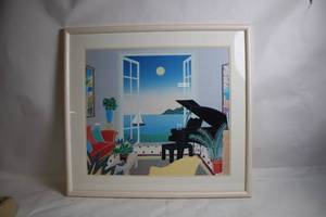 Framed Artwork of Scenic Ocean View with Piano