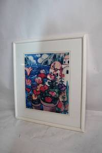 lot A-145 image: Framed Art Print of Mediterranean Terrace with Vase of Flowers