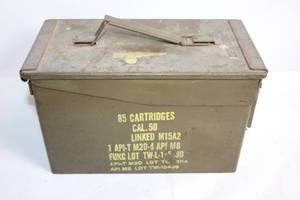 lot 154 image: Metal Ammunition Storage Box with Lid and Handles