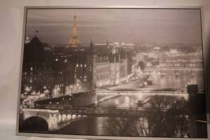 lot 172 image: Large Framed Paris Canvas Print with Eiffel Tower Lit