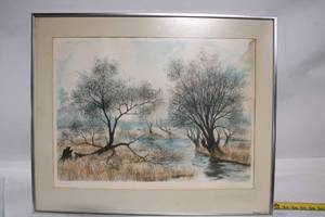lot 178 image: Framed Forest Landscape Watercolor Signed by Artist