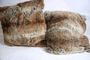 lot 209 image: Pair of Faux Fur Brown Floor Cushions