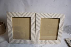 lot 217 image: Double Wooden Photo Frame with Chevron Stripe Design