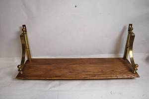 lot 224 image: Vintage Wooden Wall Shelf with Brass Mounting Brackets