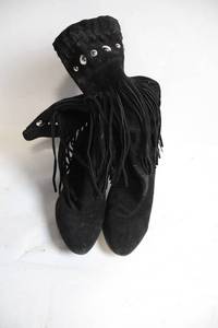 lot 235 image: Black GUESS Suede Fringe Boots with Silver Accents, Size 7.5M