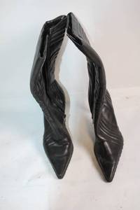 lot 242 image: Pair of Black Leather Pointed Toe Stiletto Boots