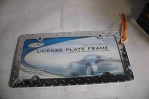 lot 245 image: Heavy-Duty Metal License Plate Frame with Diamond Plate Design