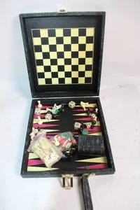 lot 248 image: Vintage Dual Chess and Backgammon Set with Travel Case