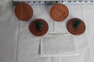 lot 255 image: Set of 4 Holiday Clay Cookie Stamps with Recipe