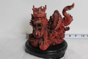 lot A-256 image: Chinese Red Resin Dragon Figurine with Base