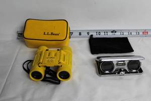 lot 269 image: L.L. Bean Yellow Binoculars and Vintage Focal Opera Glass Set