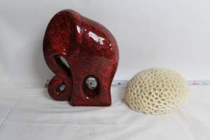 lot 275 image: Handcrafted Red Elephant Ceramic Sculpture and Coral-Inspired Decor