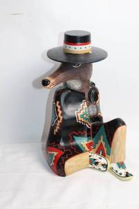 lot A-287 image: Whimsical Southwestern Coyote Sculpture with Hat