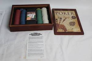 lot 294 image: Complete 200-Piece Poker Set with Cards in Wooden Case