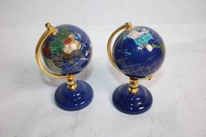 lot 5 image: Pair of Small Decorative Desktop Globes with Gold Stands