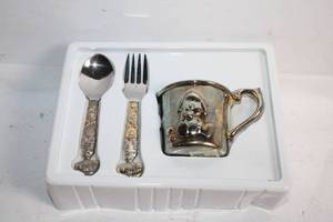 lot 57 image: Vintage Silver-Plated Baby Cup and Cutlery Set