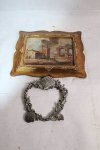 lot 59 image: Vintage Gilded Picture Frame with Maritime Cast Metal Wreath