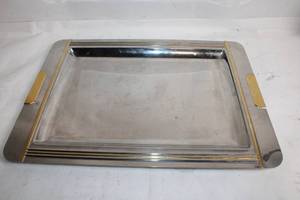 lot 61 image: Large Stainless Steel Serving Tray with Gold Accents