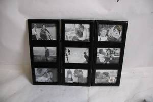 lot 79 image: Triptych Black Leather Frame Set with Vintage Black-and-White Photos